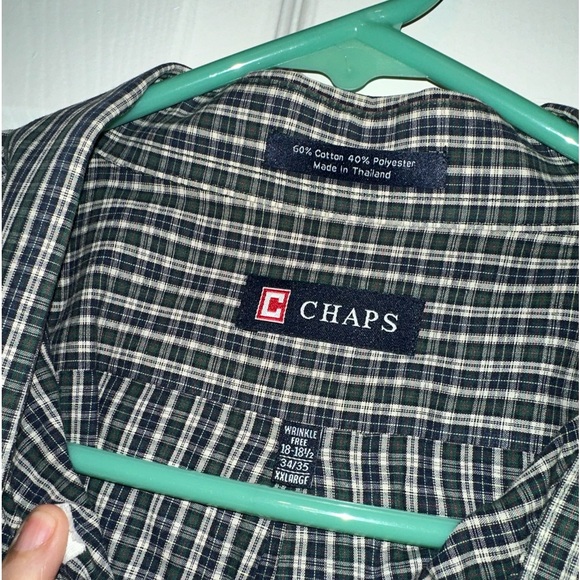 Chaps Mens Shirt  18/18 1/2  Blue Plaid Button Up Long Sleeve Easy Care Collared - Picture 4 of 6